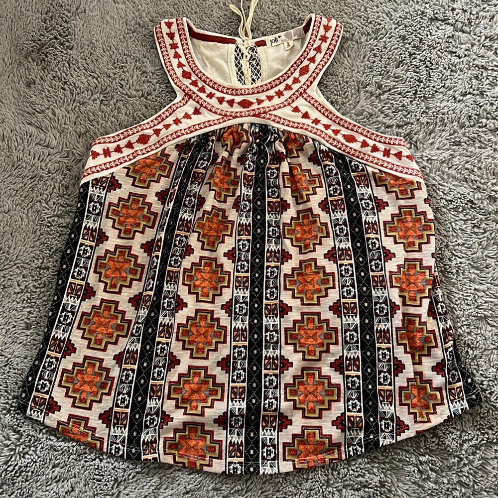Geometric Pattern Tank, Tie Lace Back, size small